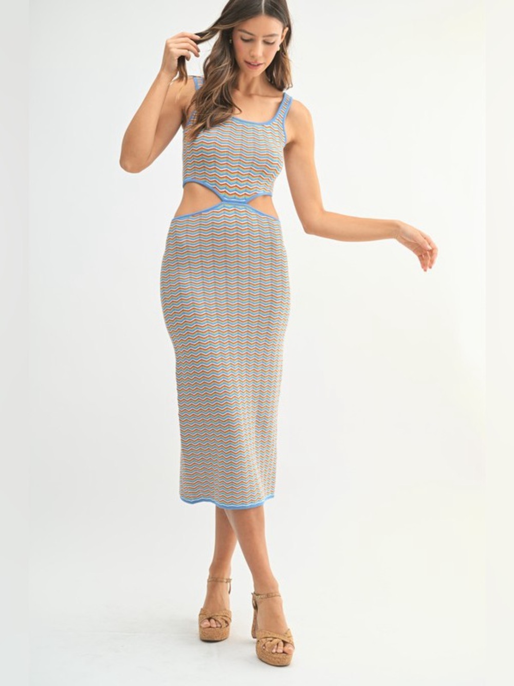 MABLE Multi Color Chevron Knit Bodycon Midi Dress